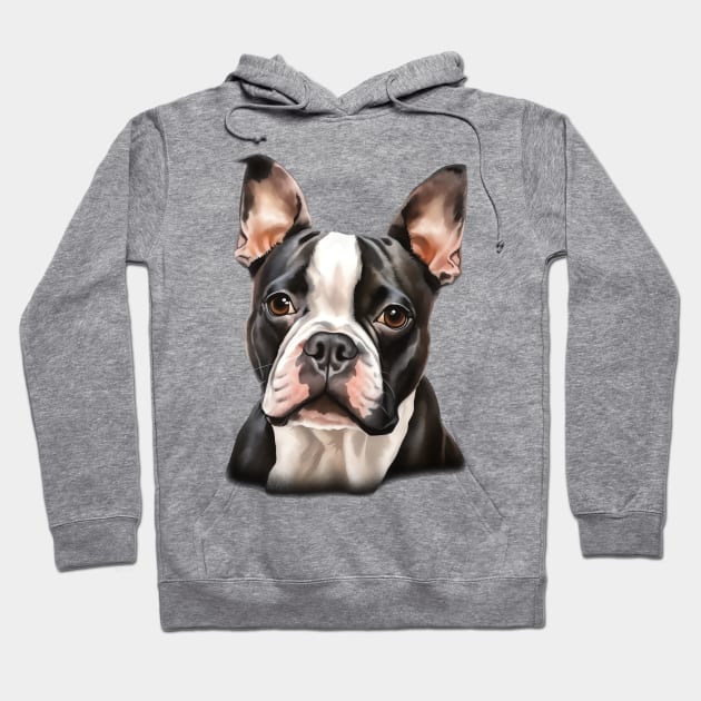 Boston Bull Terrier Portrait Hoodie by AI Art Originals